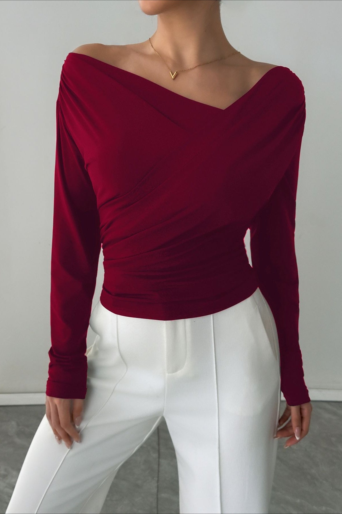 Crossover Off Shoulder Ruched Top