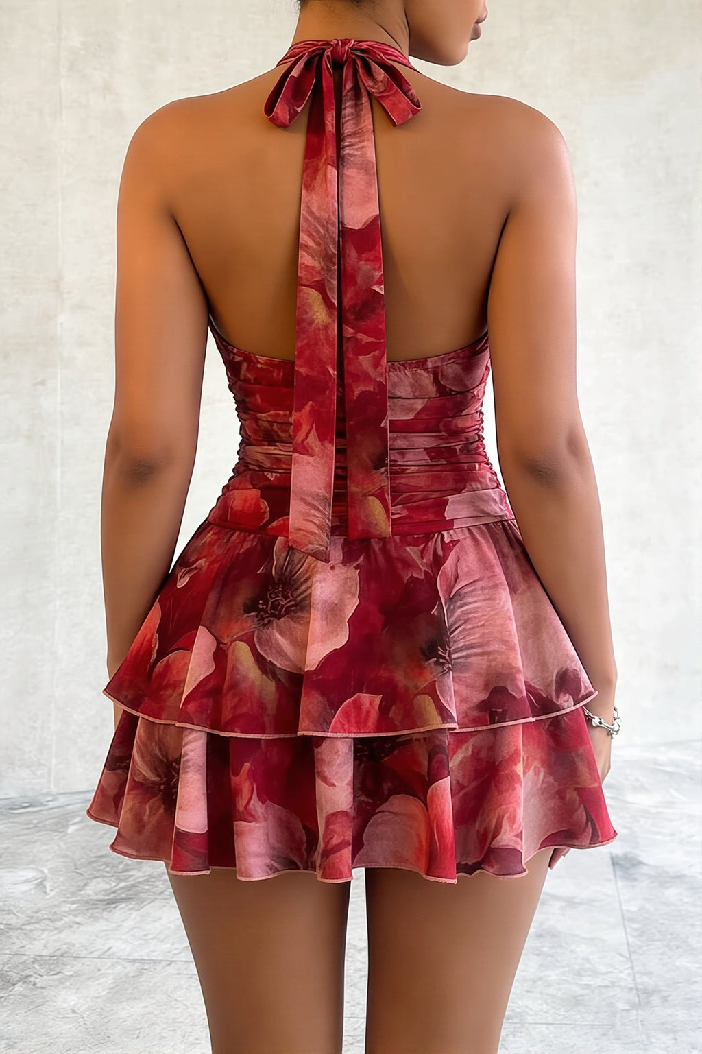 Floral Print Halter Tie Sexy Mini Dress