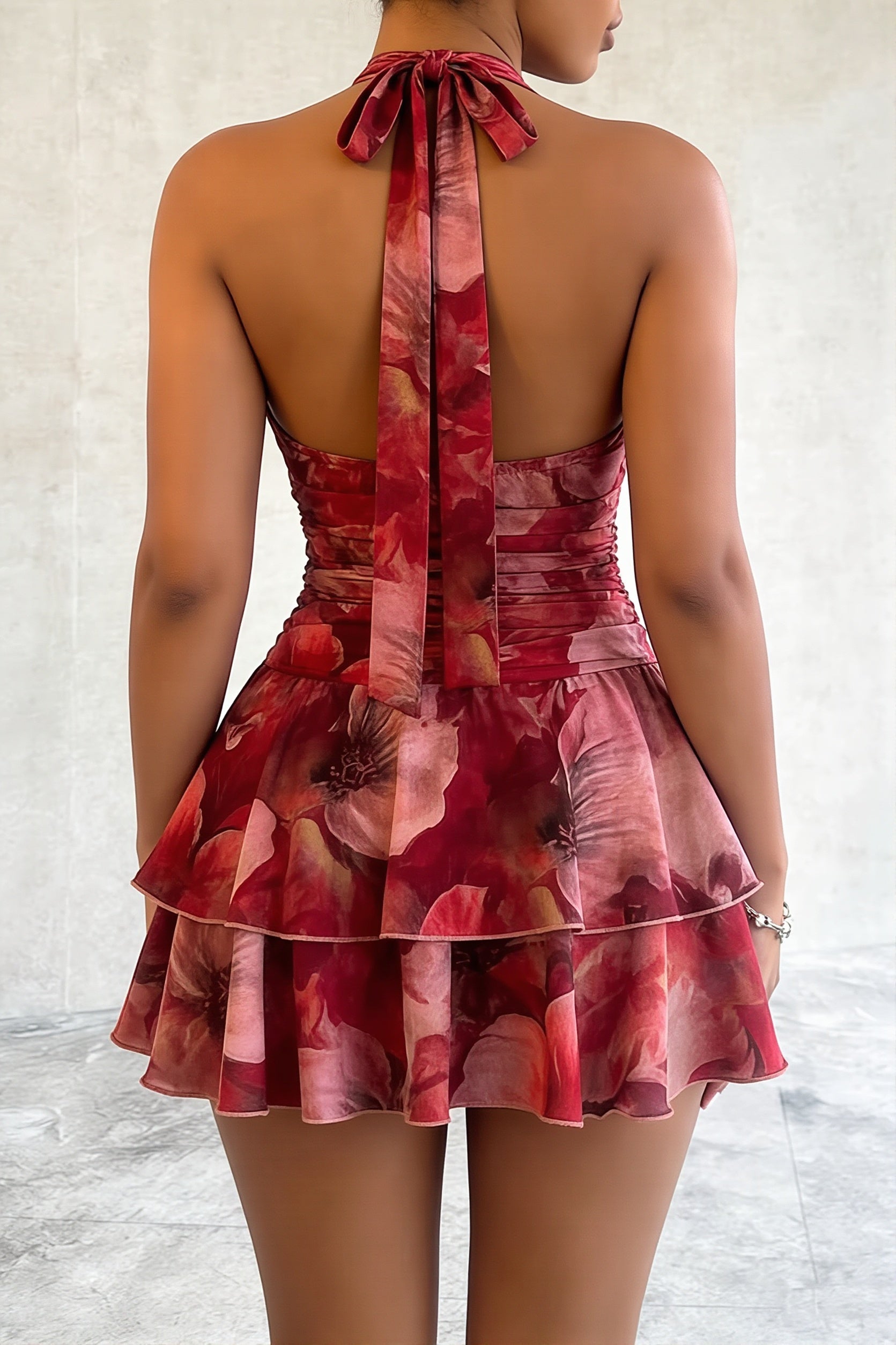 Floral Print Halter Tie Sexy Mini Dress