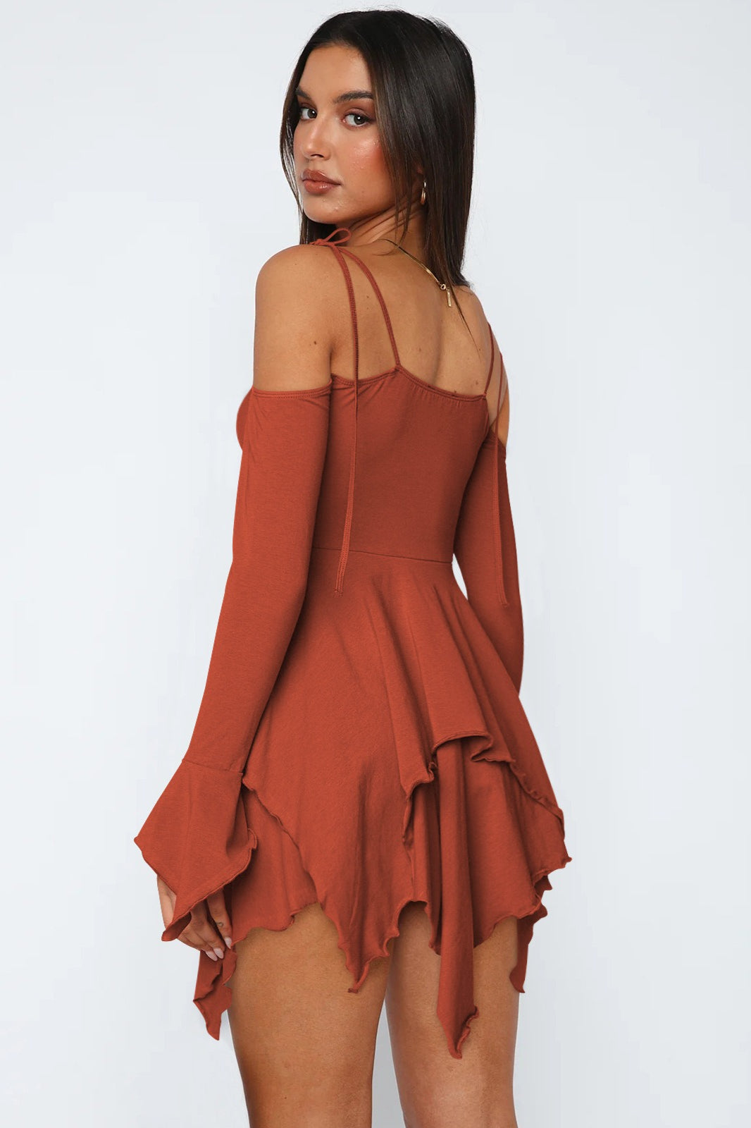 Asym Tie Front Long Sleeve Mini Dress