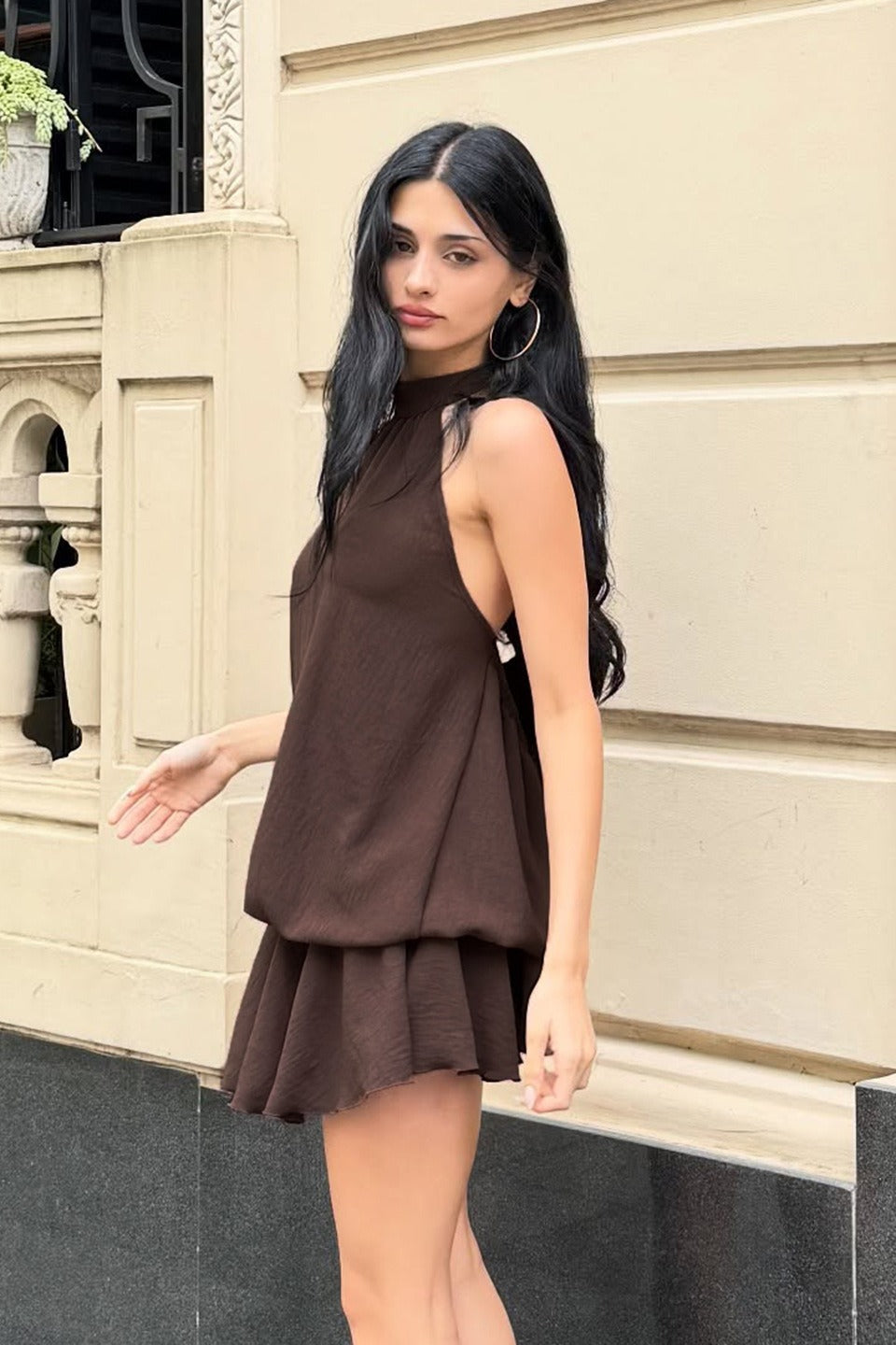 Vintage Solid Pleated Sexy Halter Mini Dress