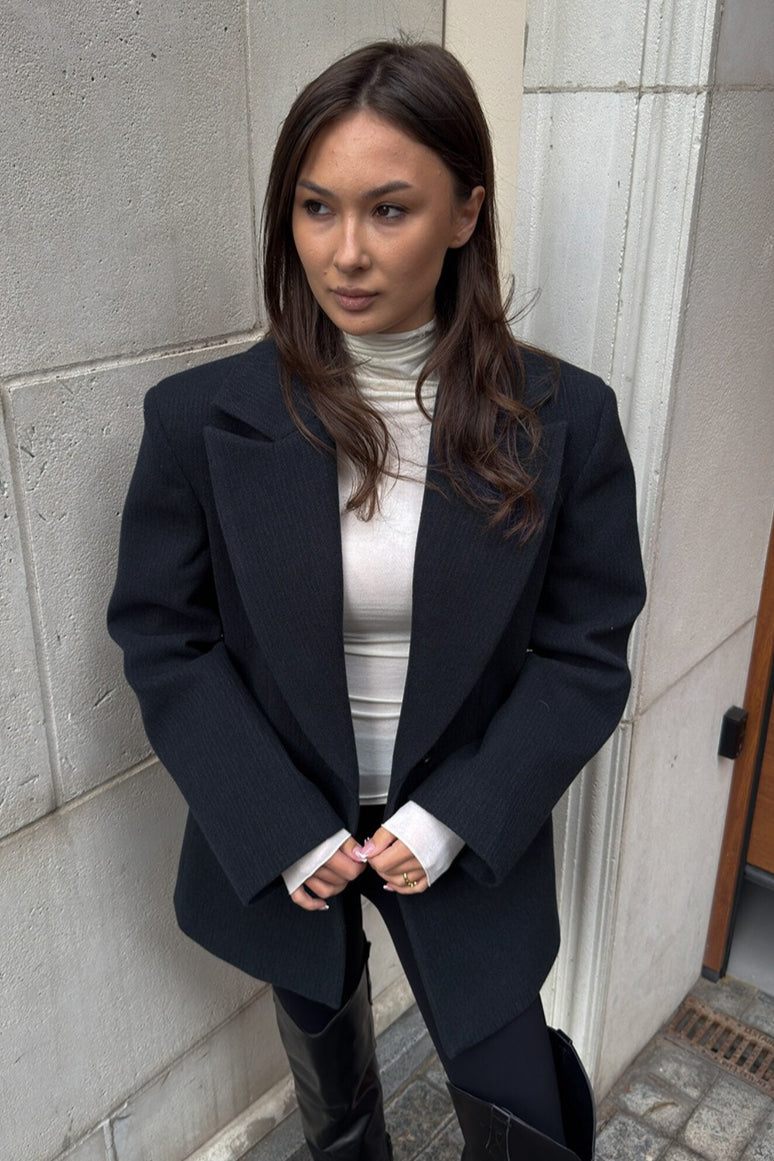 Notched Lapel Belted Tailored Blazer