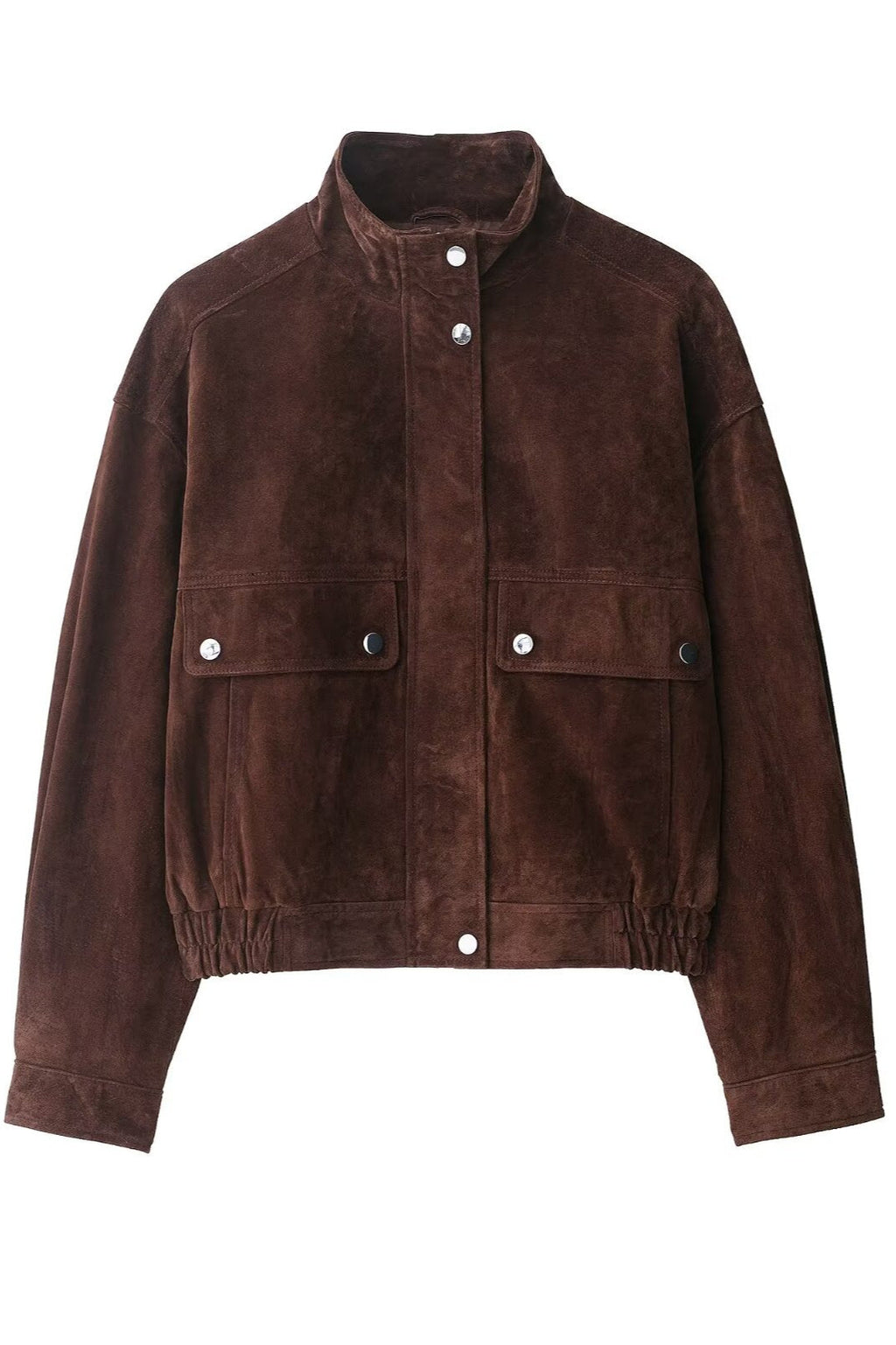 Stand Collar Suede Pocket Bomber Jacket