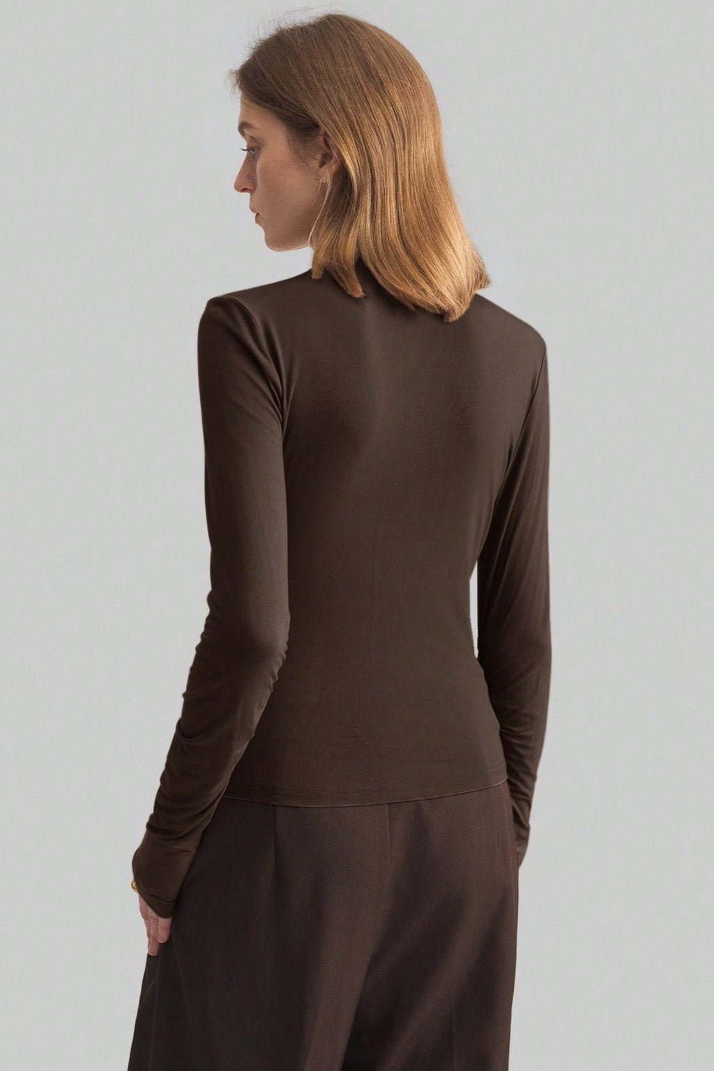 Asymmetric Ruched Mock Neck Top