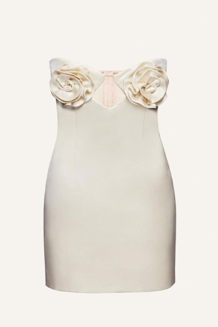 3D Rose Strapless Bodycon Mini Dress