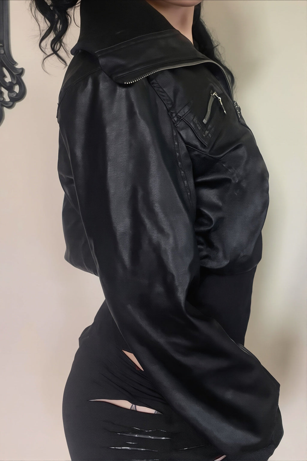 Multi Zip Faux Leather Fitted Jacket