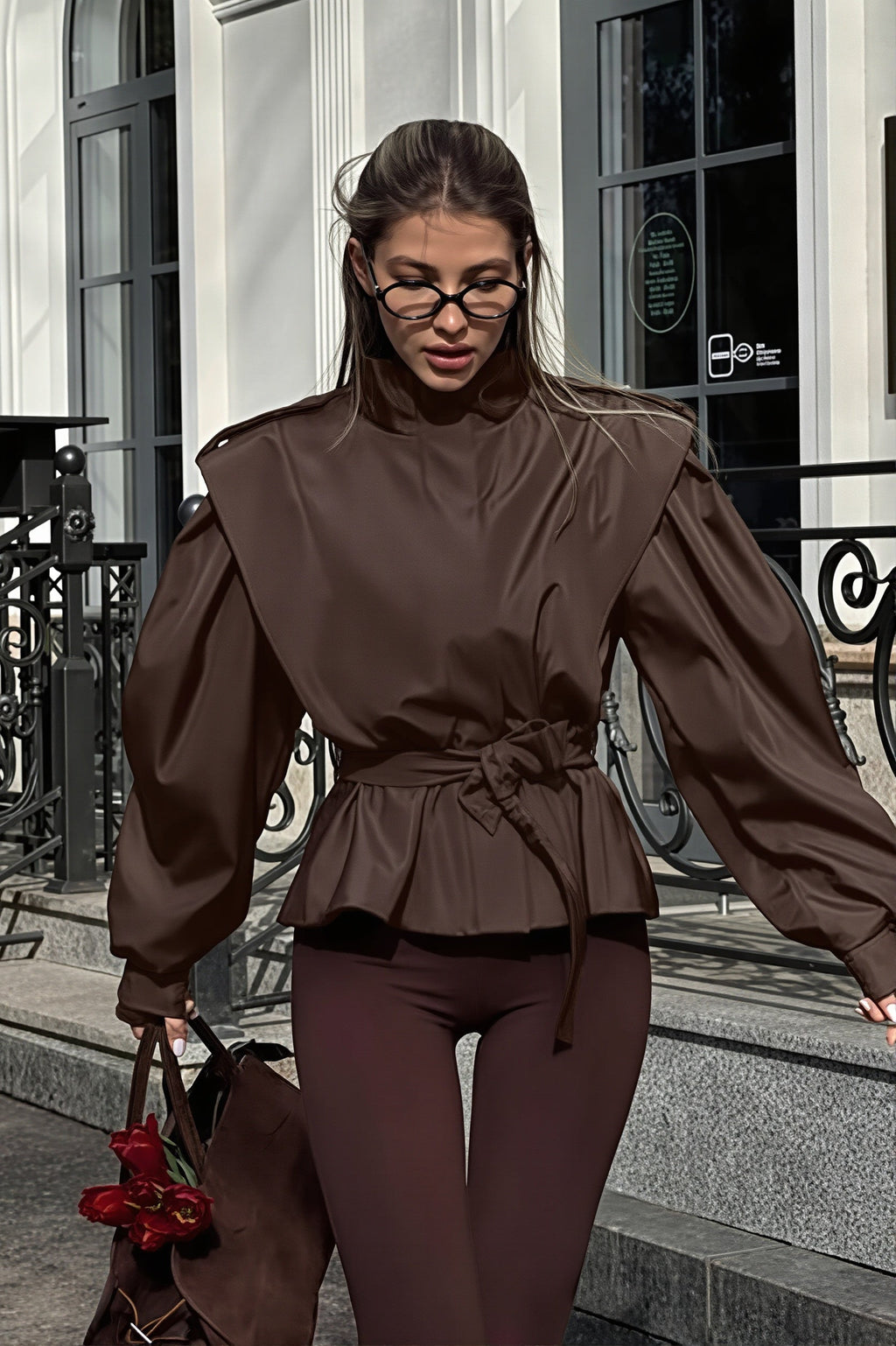 Structured Shoulder Belted Peplum Jacket