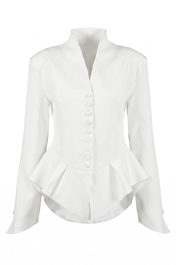 Stand Collar Flared Peplum Blazer