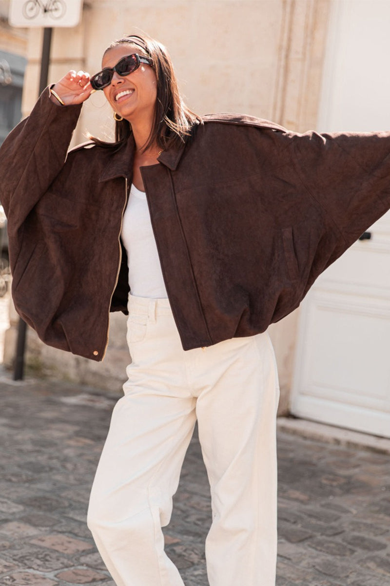 Oversized Faux Suede Bomber Urban Jacket