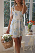 Fresh Floral Tie Strap Ruffle Mini Dress