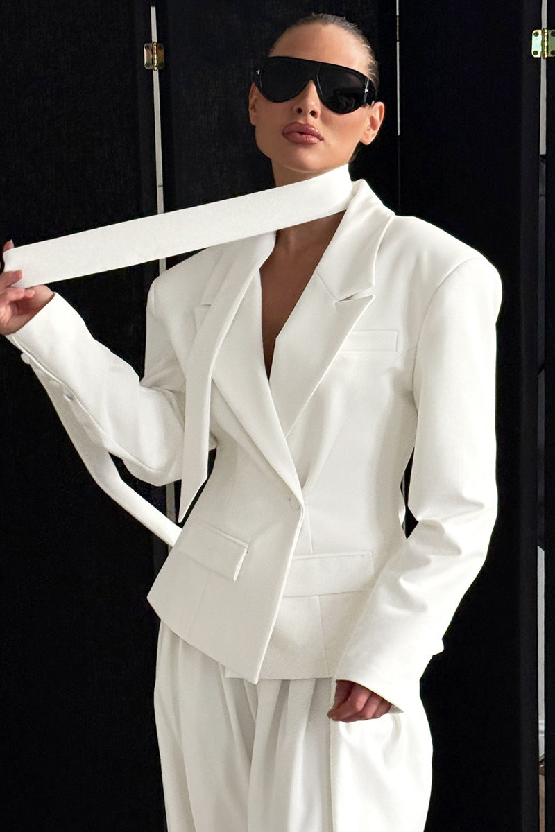 Scarf Tie Waist Fitted Blazer