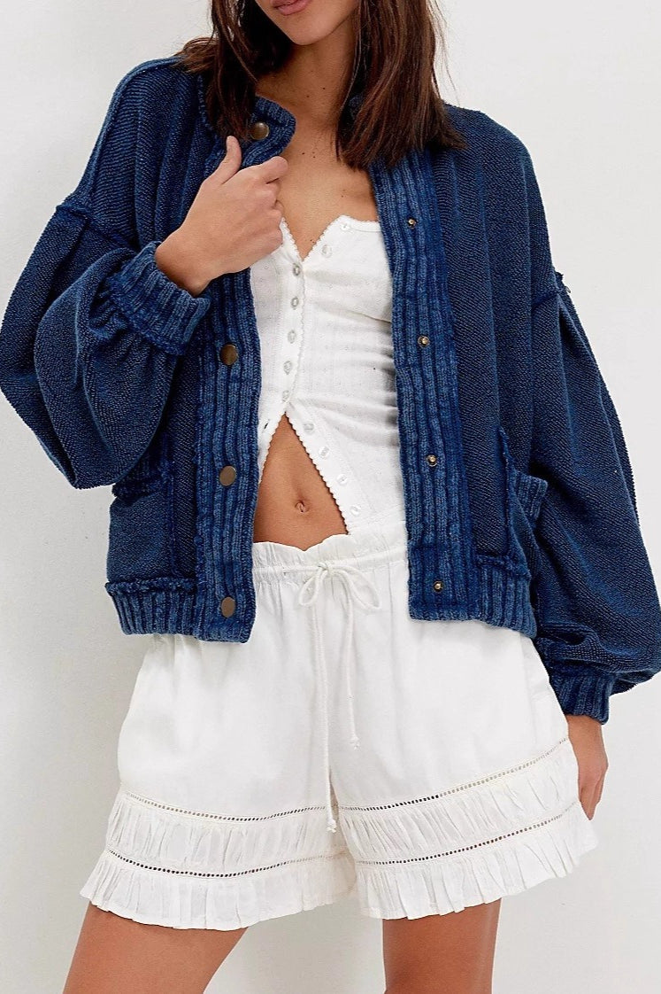 Chunky Funnel Neck Button Front Knit Cardigan