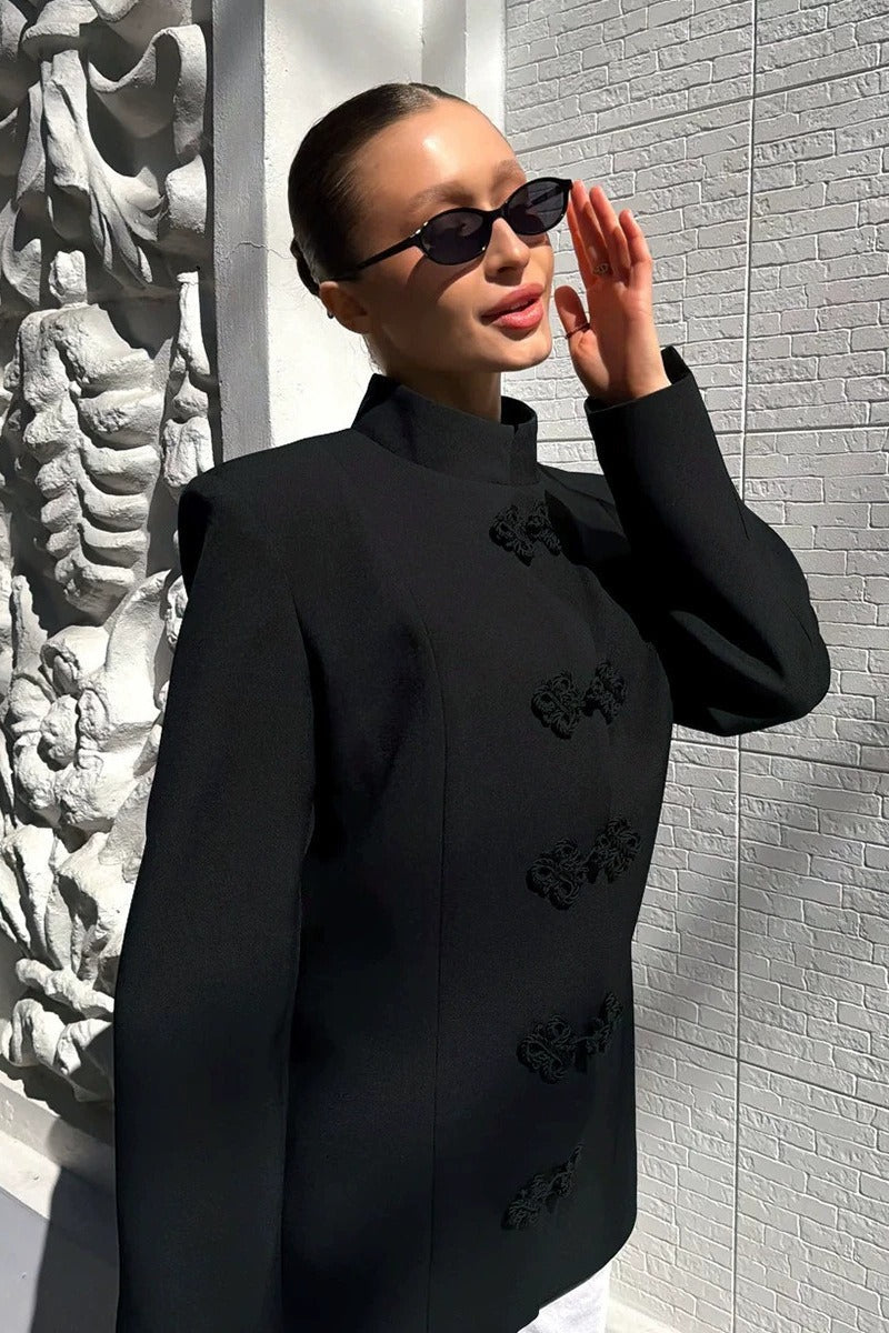 Chinese Knot Mandarin Collar Blazer