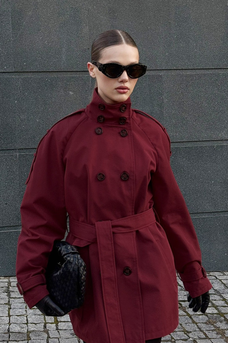 Stand Collar Belted Trench Jacket