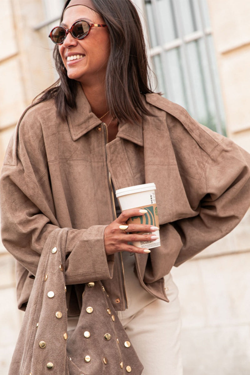 Oversized Faux Suede Bomber Urban Jacket