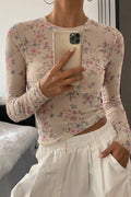 Vintage Floral Mesh Crop Top