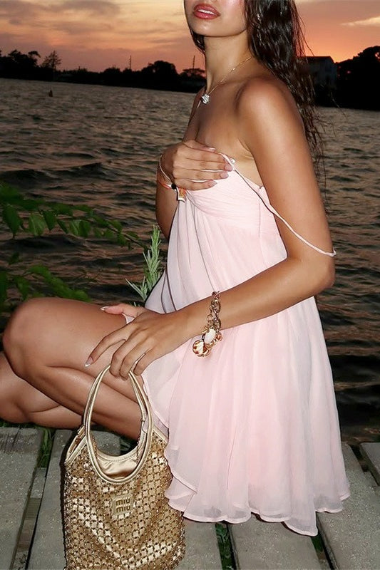 Off Shoulder Flowy Chiffon Cami Mini Dress