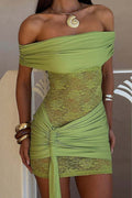 Lace Sexy Strapless Off Shoulder Sheer Bodycon Tie Mini Dress