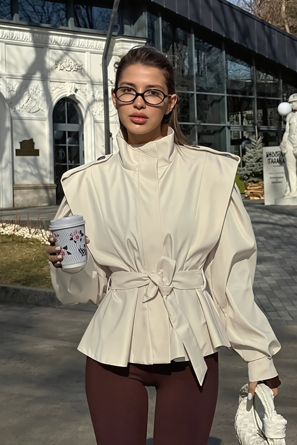 Structured Shoulder Belted Peplum Jacket