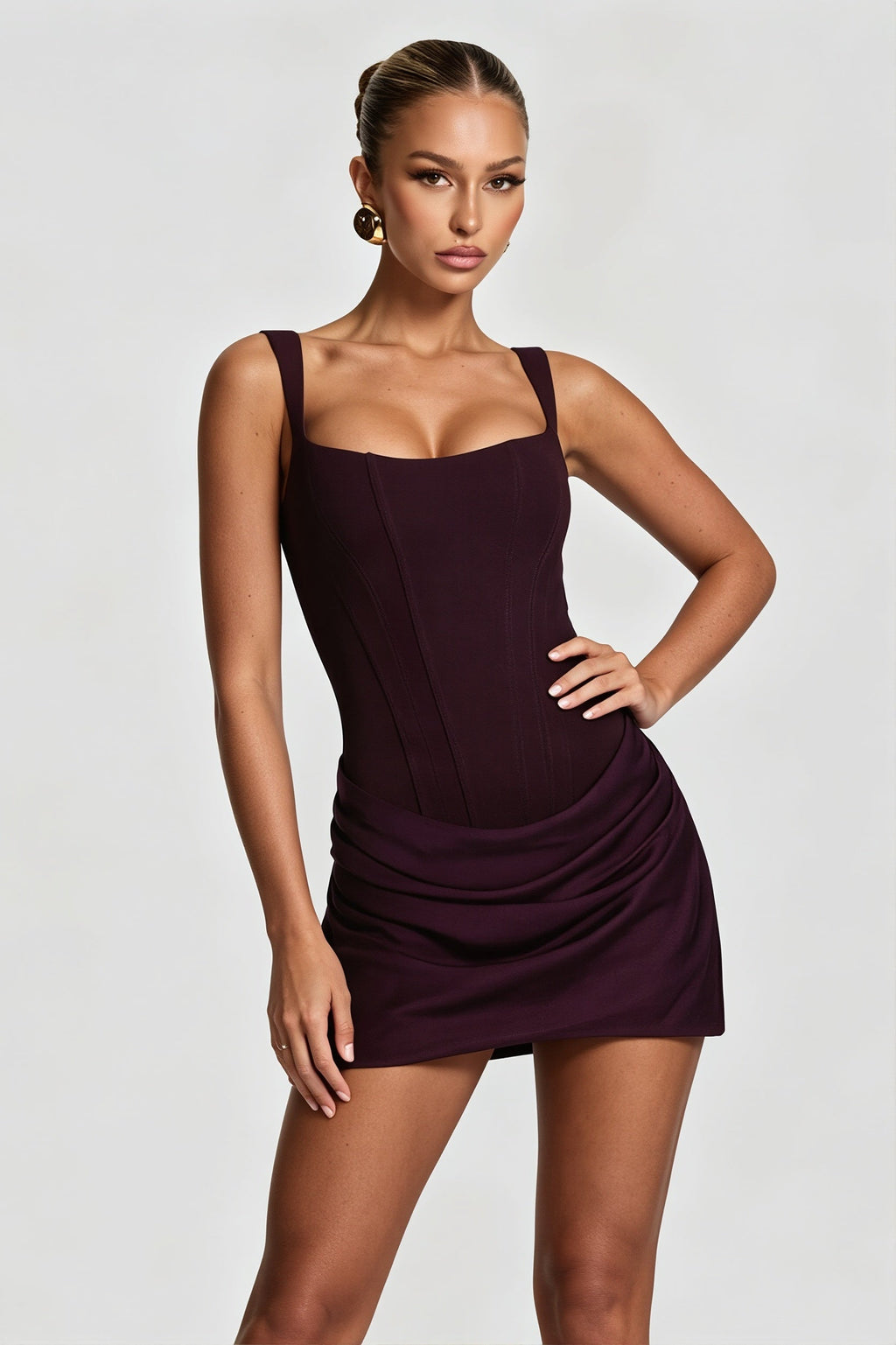 Corset Solid Ruched Mini Dress