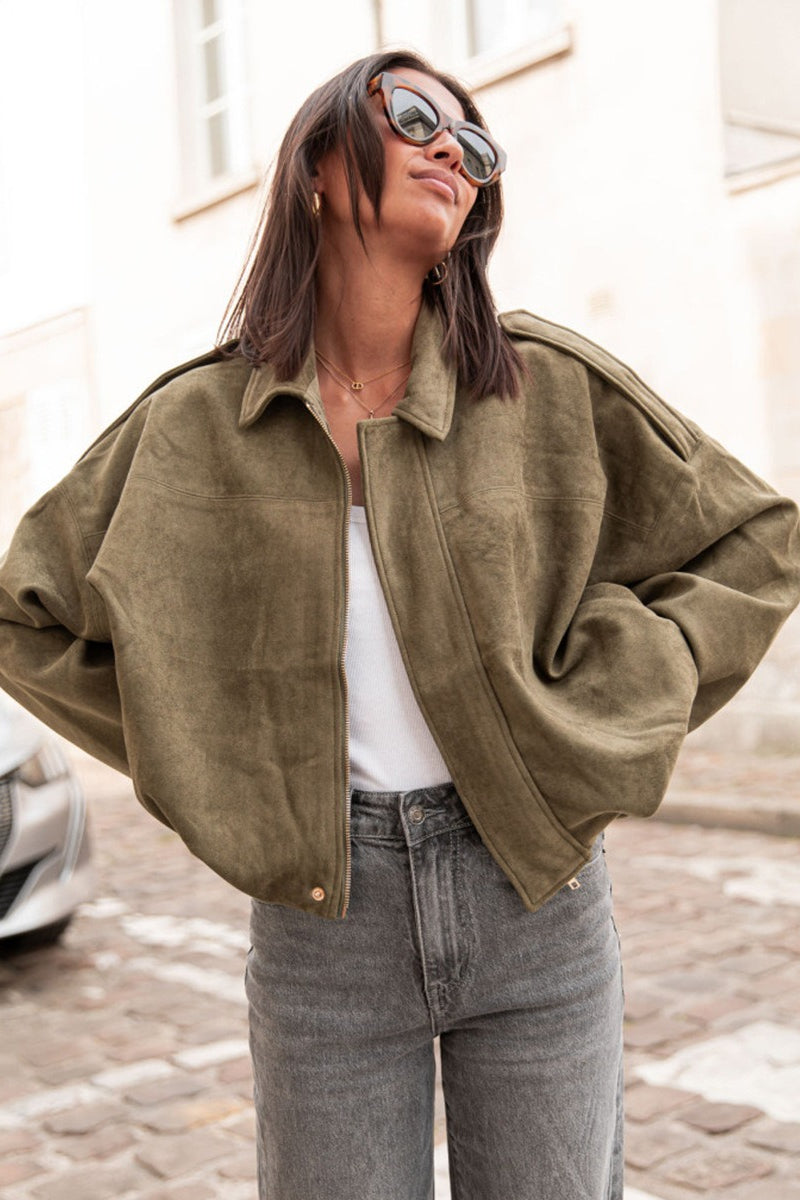 Oversized Faux Suede Bomber Urban Jacket