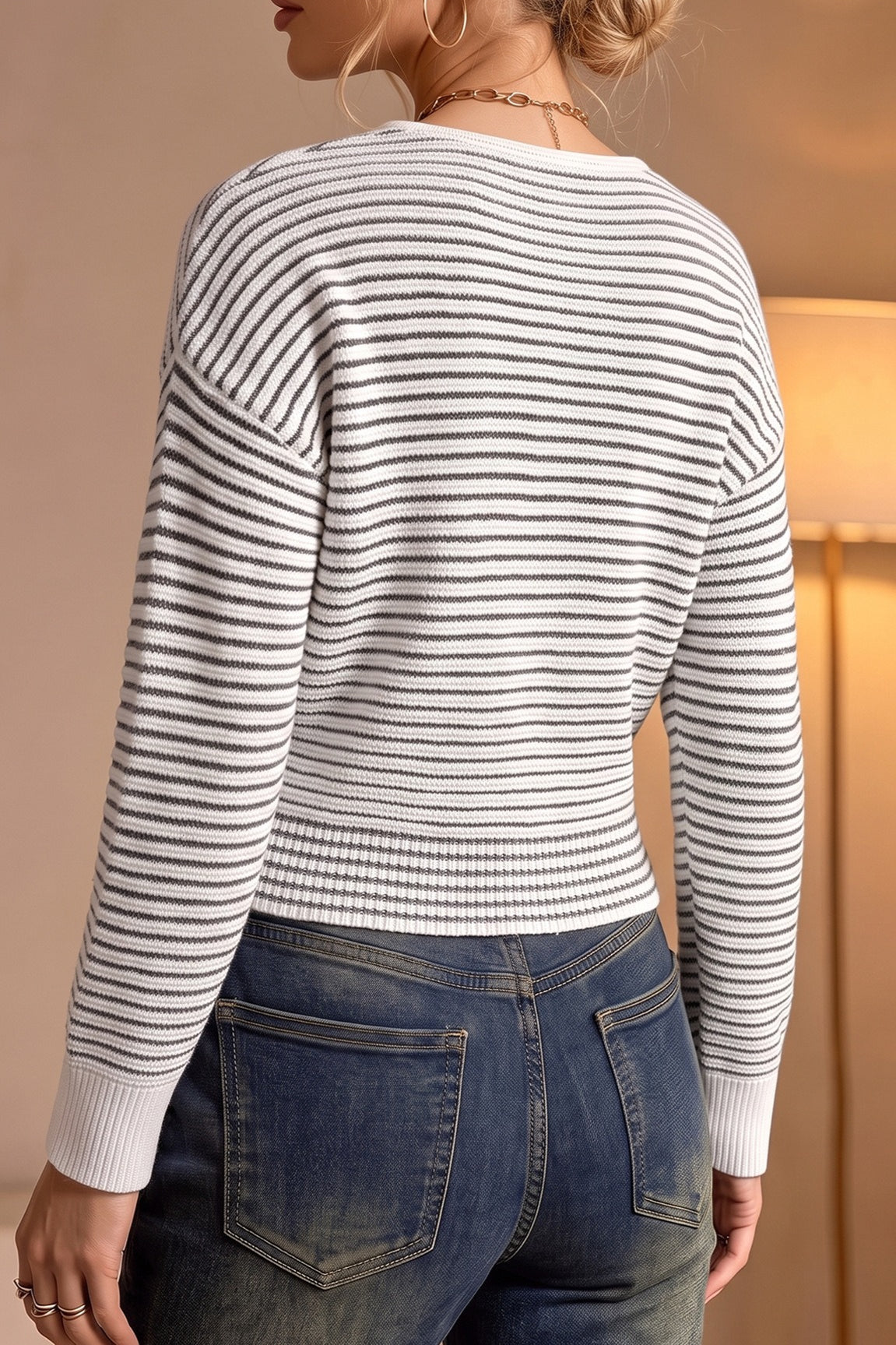 Striped Wrap Tie Waist Cardigans
