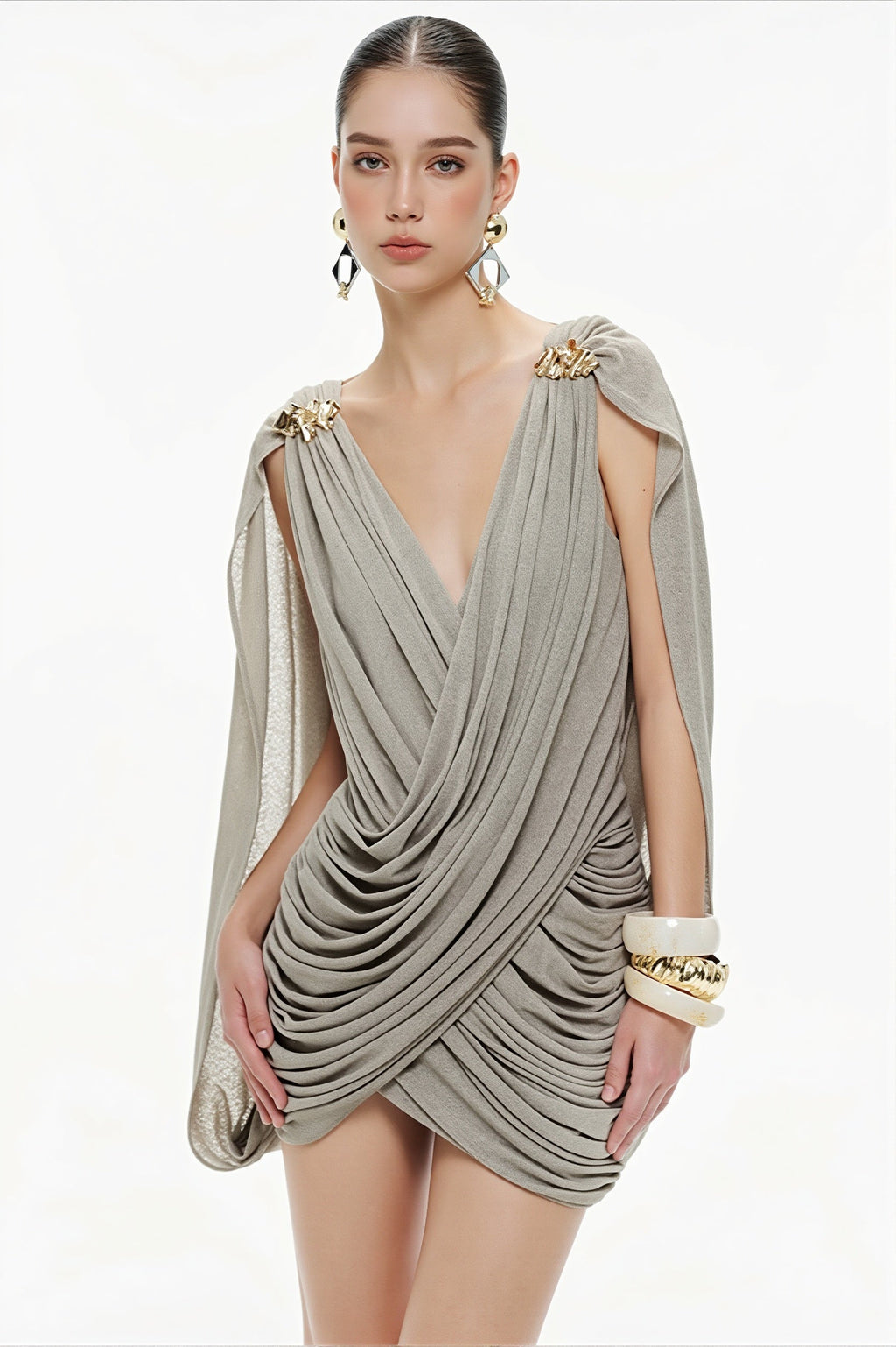 Sexy Solid Deep V Asymmetric Mini Dress