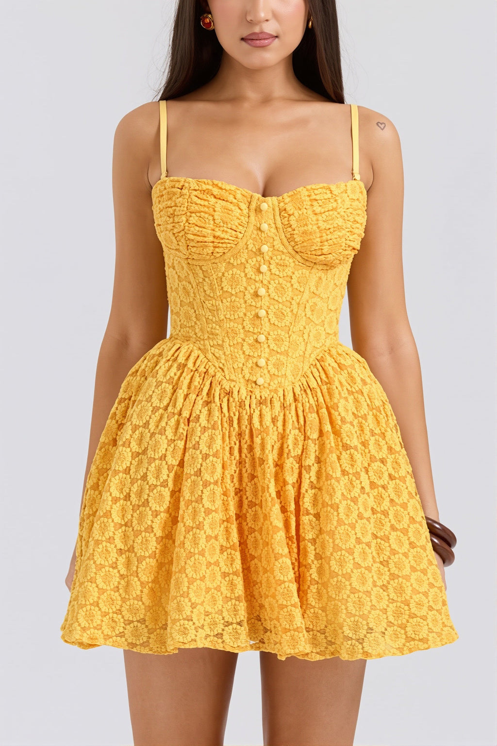 Lace Jacquard Backless Puff Mini Dress