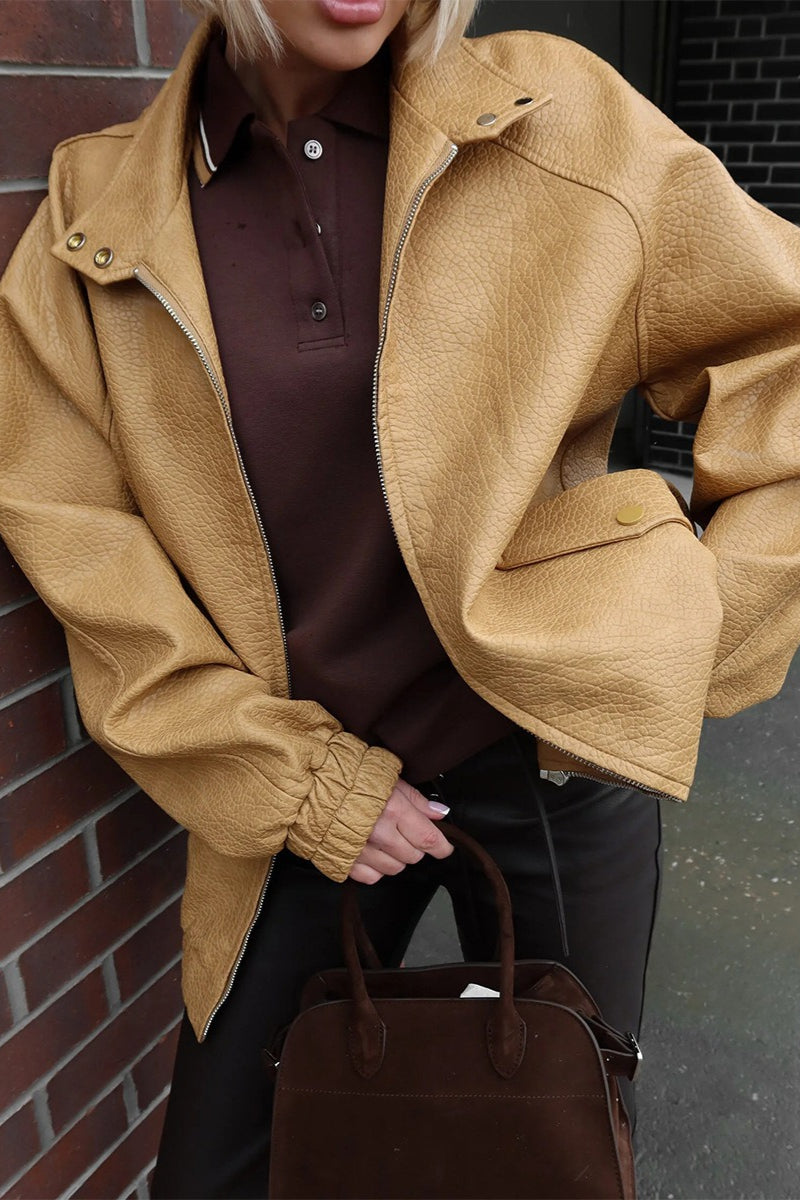 Textured Faux Leather Zip Jacket