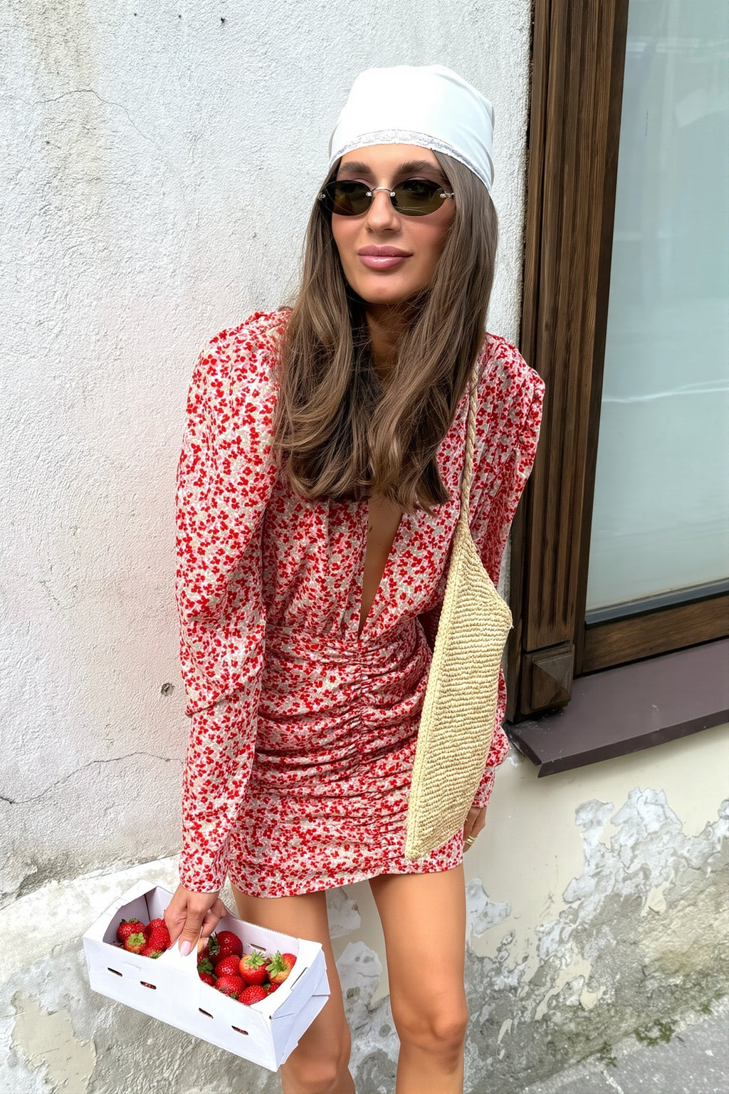 Floral Ruched Long Sleeve Mini Dress