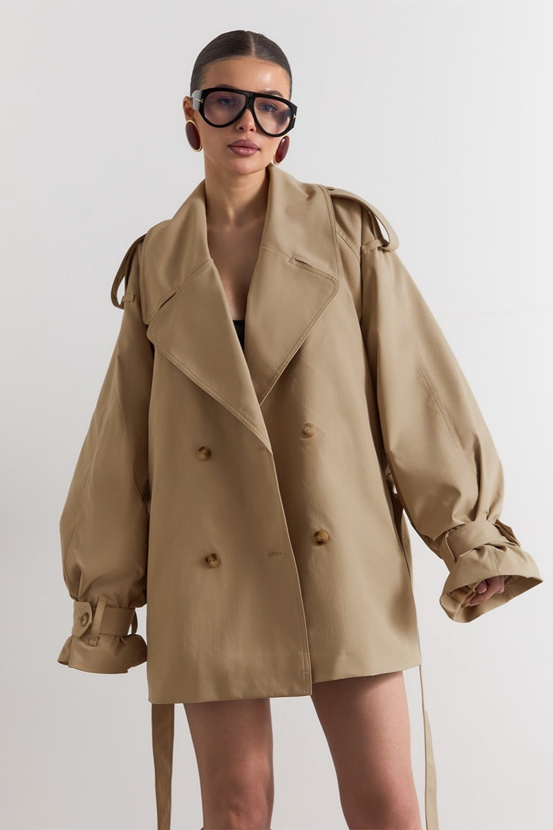 Epaulet Belted Short Trench Coat