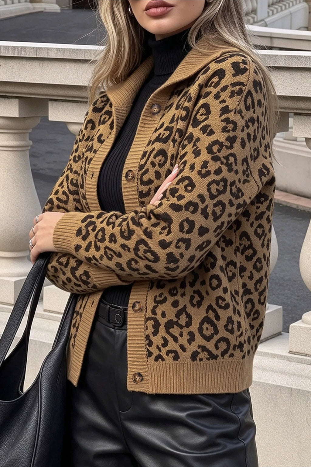 Leopard Print Collared Button Cardigans