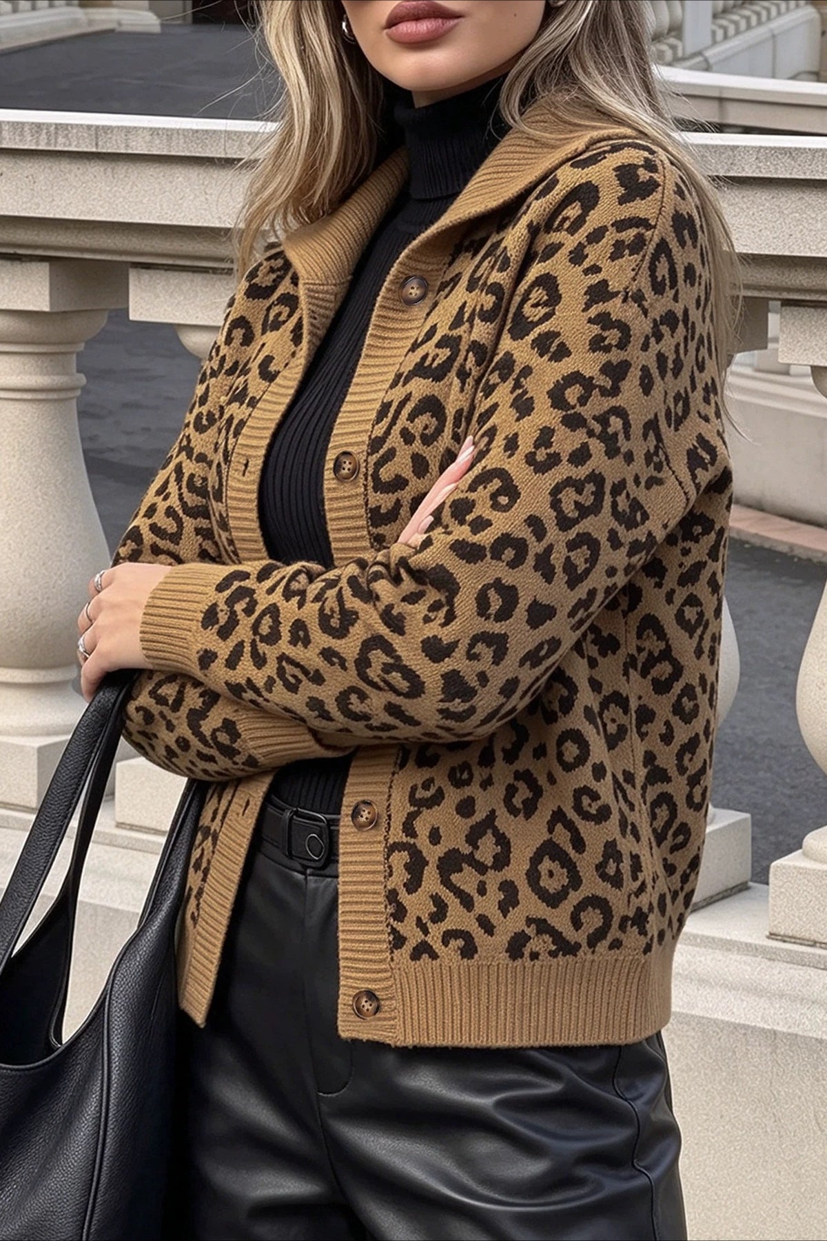 Leopard Print Collared Button Cardigans