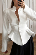 Stand Collar Flared Peplum Blazer