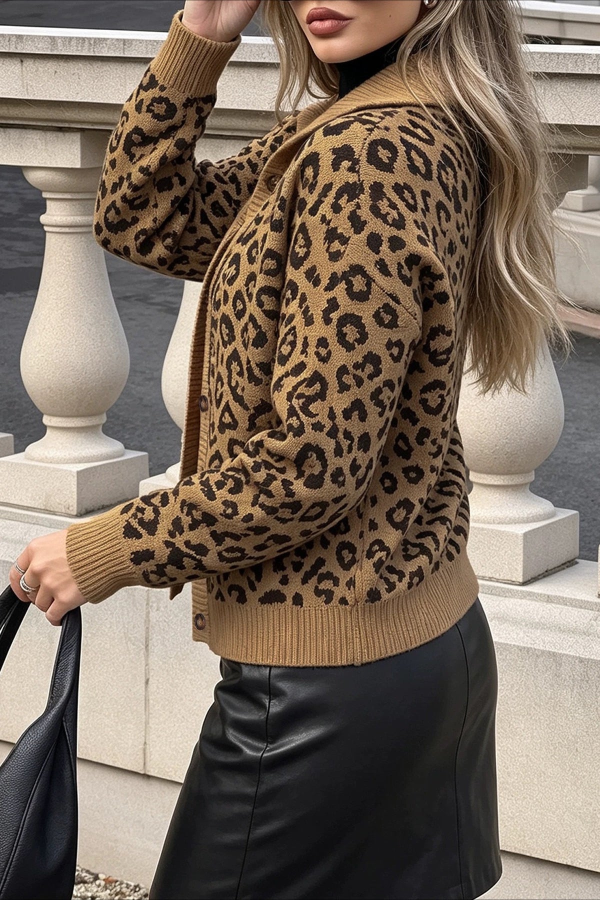 Leopard Print Collared Button Cardigans