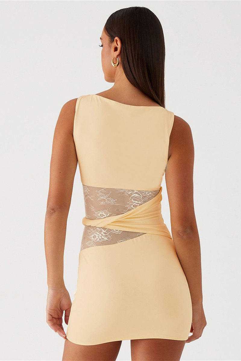 Lace Waist Sheer Panel Mini Dress