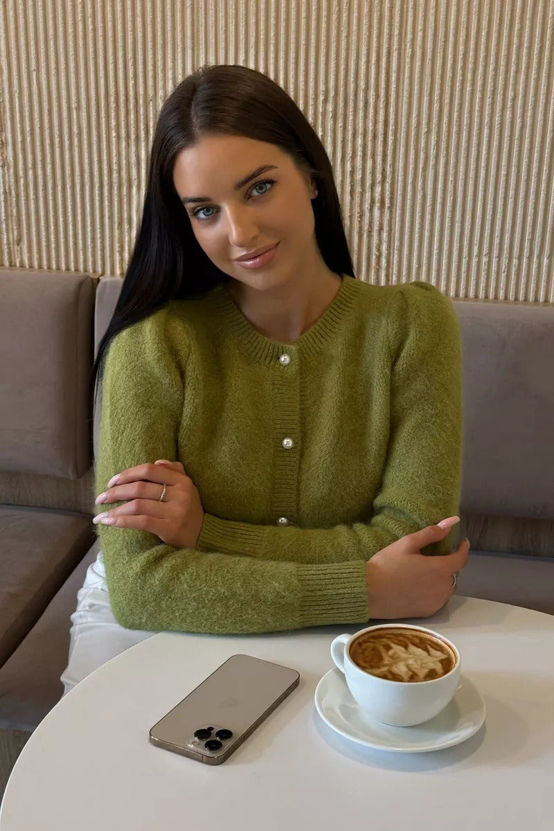 Minimalist Crew Neck Button Front Knit Cardigan