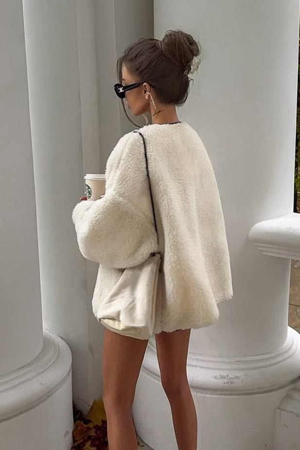 Contrast Trim Boucle Collarless Jacket