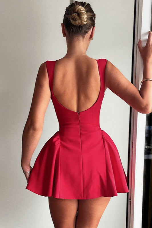 Solid Sleeveless Sexy Backless Mini Dress