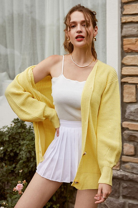 Relaxed V Neck Button Knit Cardigans