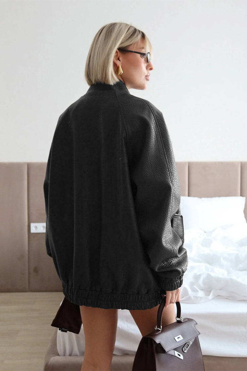 Textured Faux Leather Zip Jacket