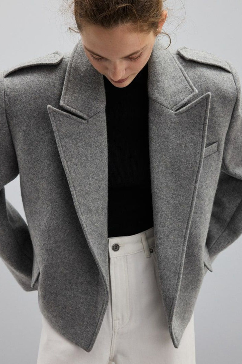 Shoulder Tab Open Front Cropped Blazer