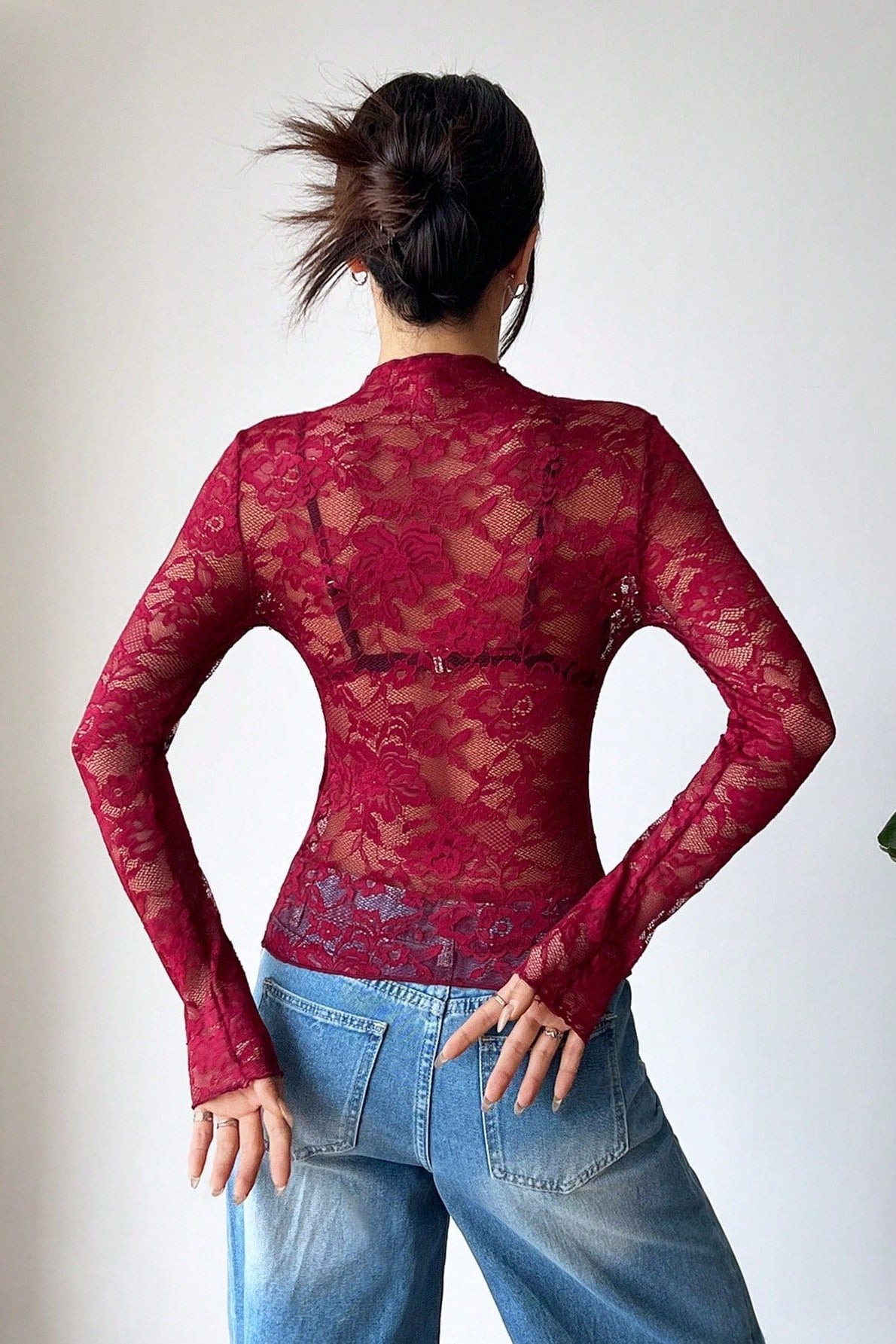 Floral Lace Mock Neck Top