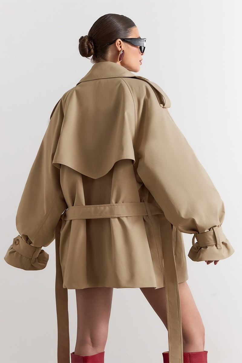 Epaulet Belted Short Trench Coat