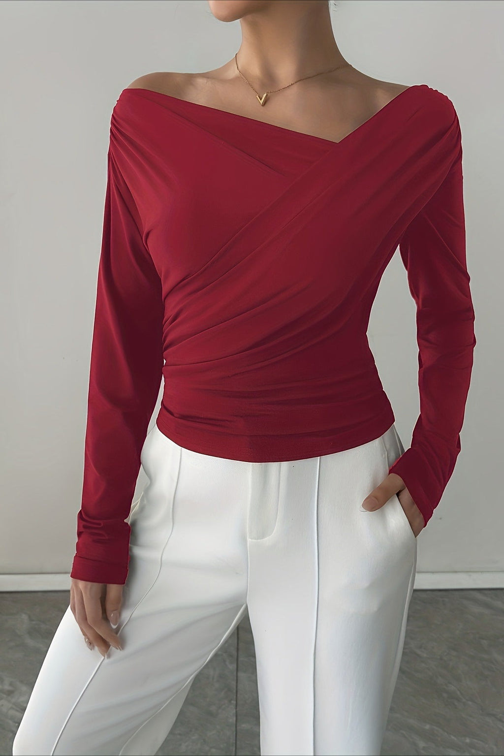 Crossover Off Shoulder Ruched Top