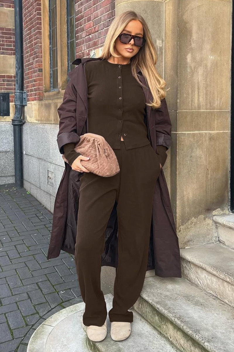 Ribbed Mock Neck Cardigan Pants Set