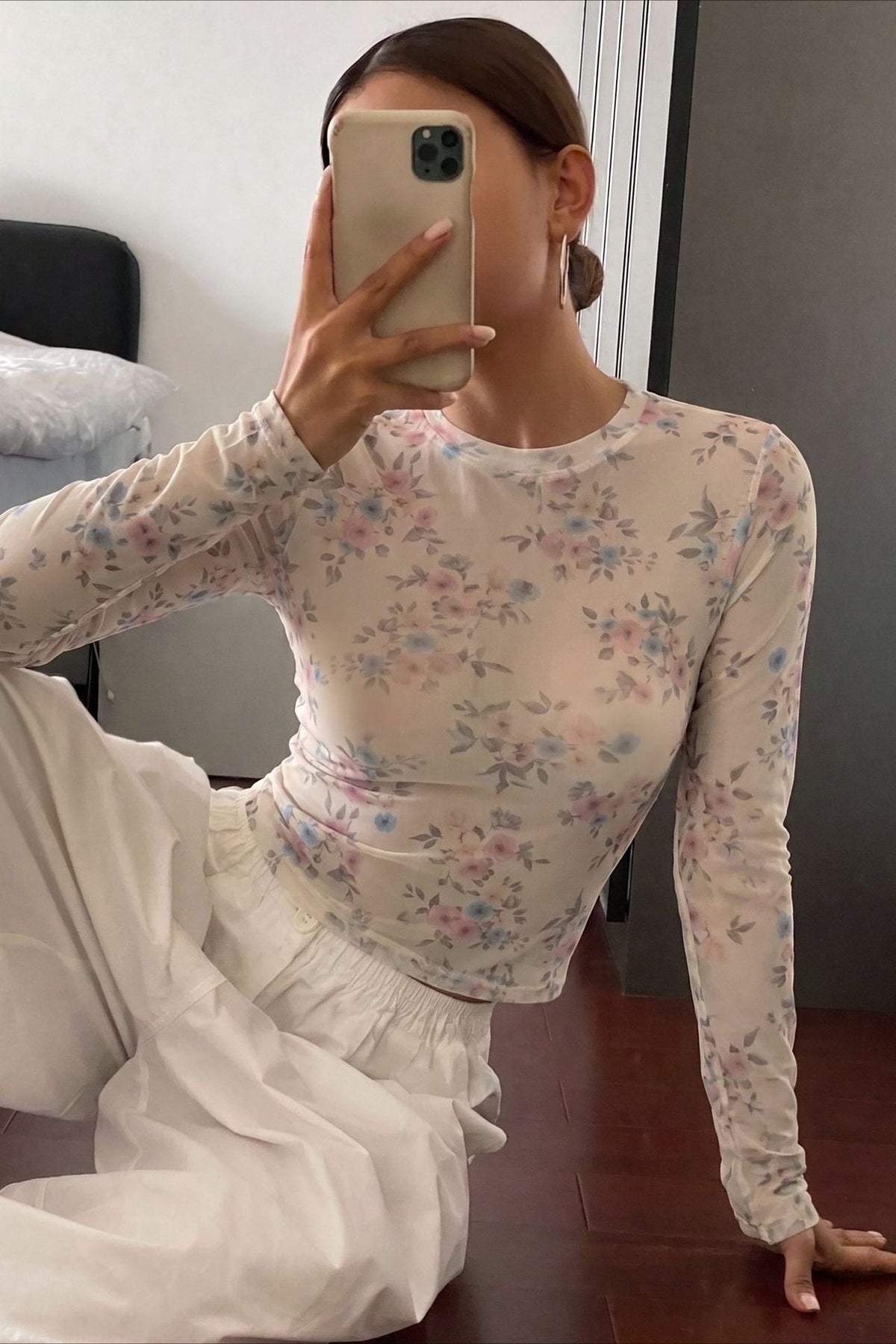 Vintage Floral Mesh Crop Top