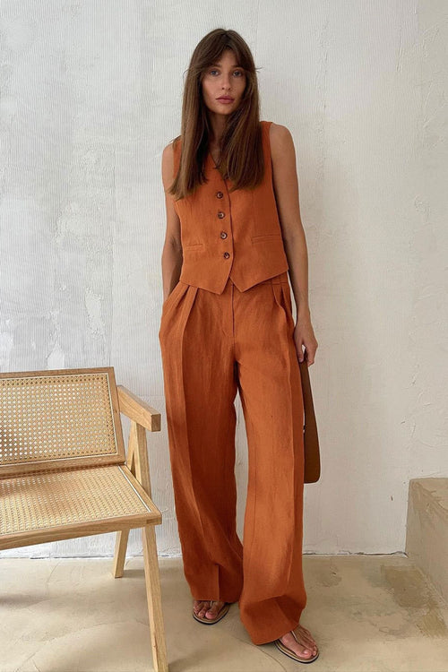 Button Vest Relaxed Low Rise Pants Set