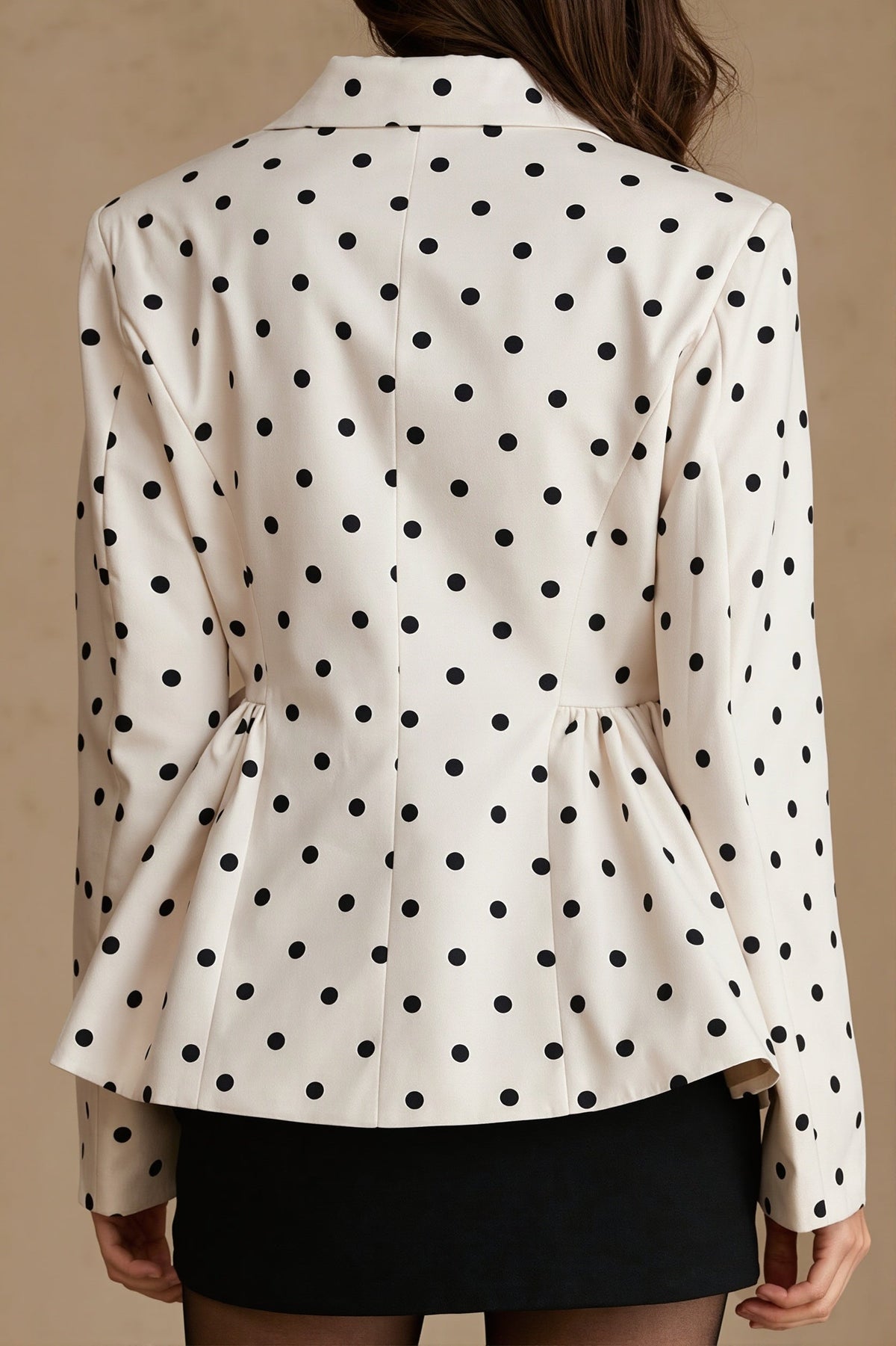 Polka Dot Gathered Waist Peplum Blazer