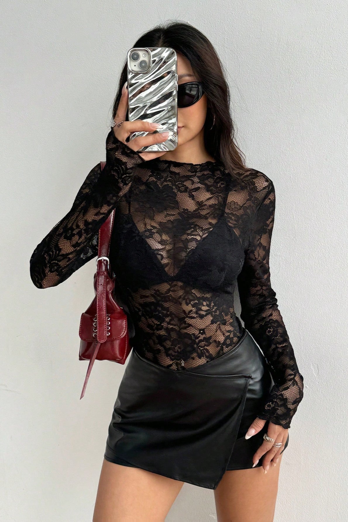 Floral Lace Mock Neck Top